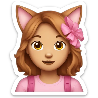 filipino pink cat girl with brown hair sticker