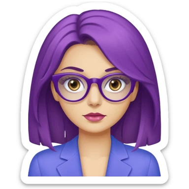 donna bella, occhi azzurri con occhiali, capelli medi, lisci e biondi, lavora al pc. Labbra color malva chiaro sticker