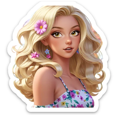 blonde girl in flower dress sticker