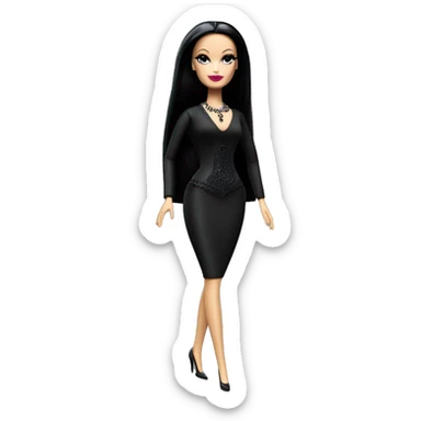 Dulcissima Barbie, Morticia Addams,cute funeralwear,showing off, show full body,accessories  sticker