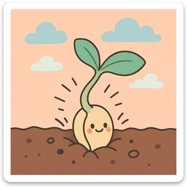 the concept of life, depicted as a sprouting seed breaking through soil, soft pastel style sticker