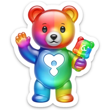 Rainbow Gummybear holding a discord symbol sticker