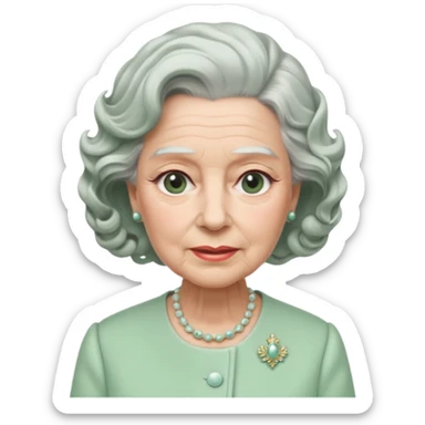 Queen Elizabeth with grey hair and waves in pastel green clothes sticker
