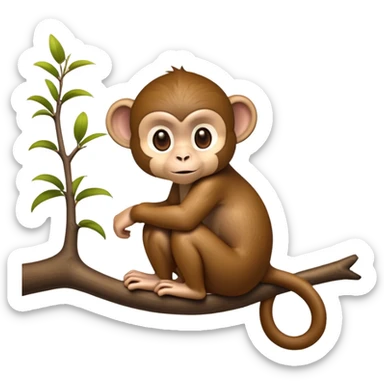cinematic-monkey-realistic-full-body-sitting-emoji,-slim-agile-frame-poised-on-a-branch,-long-tail-curled-slightly,-head-tilted-dramatically,-warm-brown-fur-soft-and-fluffy,-bright-playful-eyes-exuding-mischief,-simplified-yet-realistic-focused-features,-highly-detailed,-glowing-with-an-almost-sarcastic-glow sticker