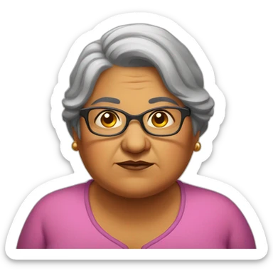 Grumpy fat female old indian teacher with glasses sticker