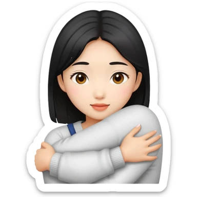 Beautiful Asian girl hugging sticker
