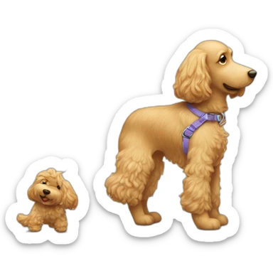 side profile of doodle on a leash going for a walk sticker