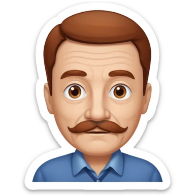 An elderly man with neatly styled reddish-brown hair, thick eyebrows, brown eyes, and a white mustache. sticker