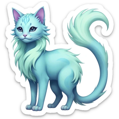 Kawaii dark edgy fantasy pastel ethereal feline-vernid-fursona animal creature with a tufted tail full body sticker