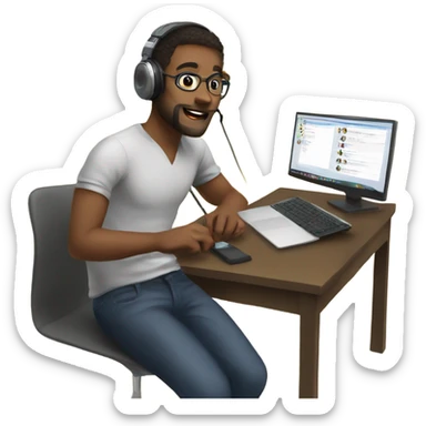 young English teacher working online at home with headphones and mic  sticker