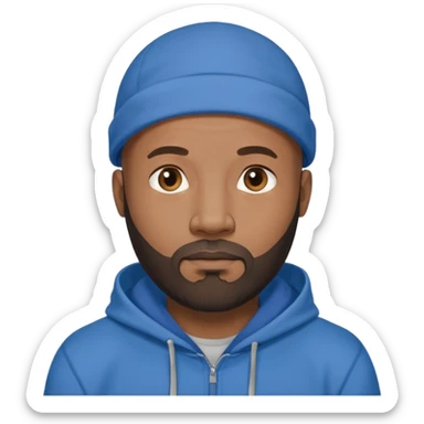 Bald black guy 40 years old with blue hoodie and and beard emoji sticker