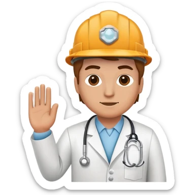 Brick mason wearing a hard hat but in a doctors gown emoji sticker