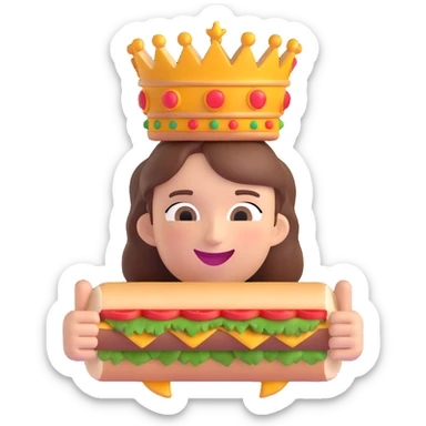 playful half-body person with a crown, happily eating a large döner kebab, simple vibrant cheerful emoji style sticker