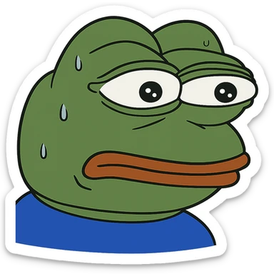 pepe the frog with a worried expression sticker