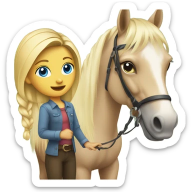 Blonde with blue eyes girl with horse  sticker