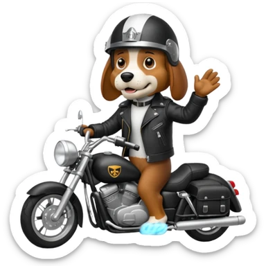 mad bassett hound on a motorcycle sticker