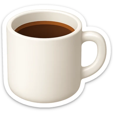 Create a minimalist white coffee mug similar to the reference image but in the style of iOS emoji. The mug should be white, without a saucer, and without any smileys or faces. Focus on simplicity and clarity in the iOS emoji style. sticker