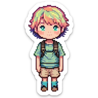 kid with short colorful hair and neutral clothing sticker