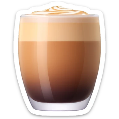 Small 4.5 ounce Gibraltar glass with cortado espresso drink, smooth gradient from light brown on top to darker at bottom, no white froth, just smooth milk and espresso integration sticker