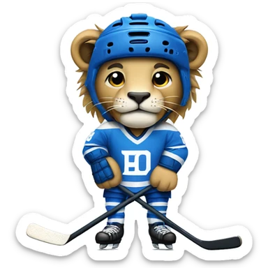 A lion in a hockey uniform in white and blue sticker