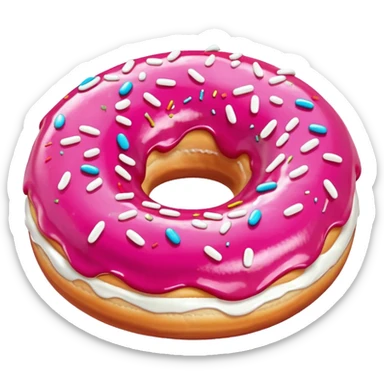 Pink donut with excessive amounts of white icing running down and through it sticker