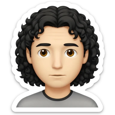 emoji of a young man with shoulder-length curly black hair and blond highlights, no beard, neutral expression sticker