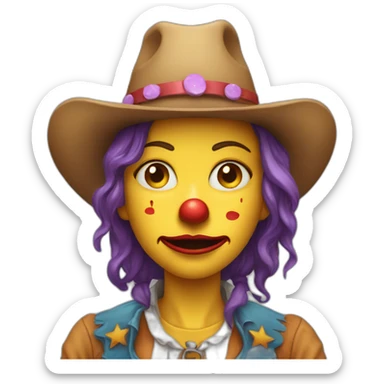 a crying cowgirl clown just the face sticker