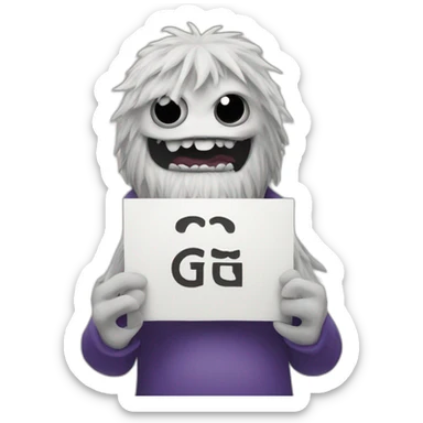 monster with a beard holding a sign saying GG sticker