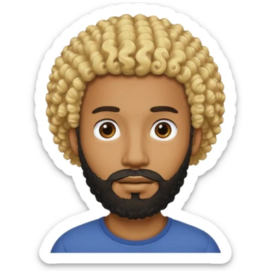 Black man with curly blonde hair and a black beard sticker