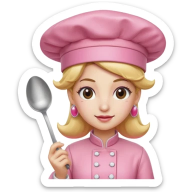 Pink chef hat princess peach with a hand and spoon sticker