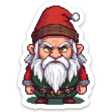 Grumpy-looking dwarf with white beard, red hat, frowning face with bushy eyebrows sticker