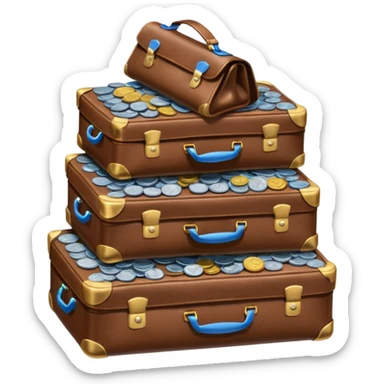 leather bag on top of blue coins stack sticker