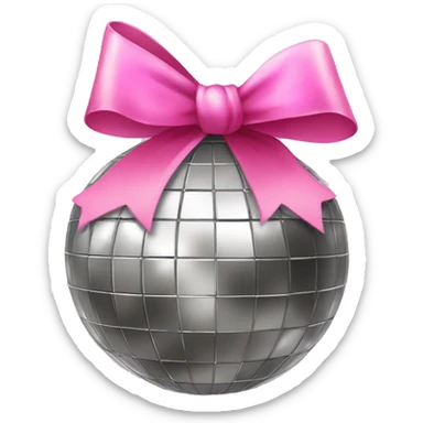 a disco ball with a pink bow sticker