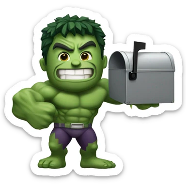 Super hero hulk smiling and holding a mailbox sticker