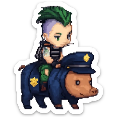 Make the wild pig appear as a police officer, keeping the pixel art style, with no background. sticker