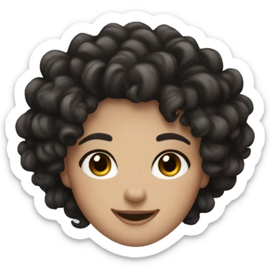 White girl with curly black hair, brown eyes happy and cute  sticker