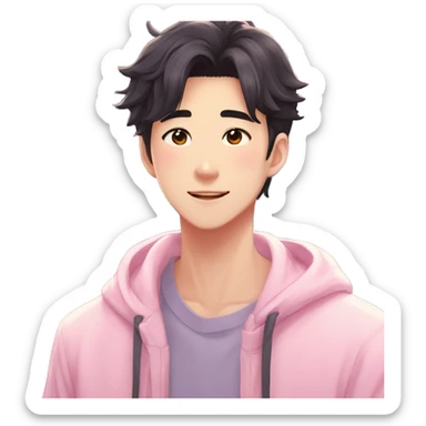 Gorgeous bright sparkly romantic Asian anime pastel guy with blushing face aesthetic trending style outside sticker