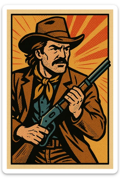 An American West outlaw holding a rifle sticker
