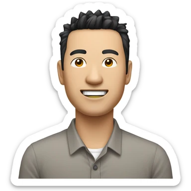 chinese man 40yo with spiky short black hair smile, smart buttoned shirt sticker