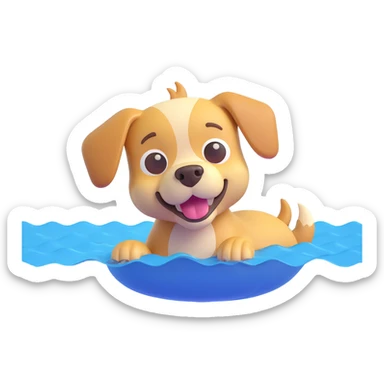 dog swimming in water, 3D emoji style, cute, playful sticker