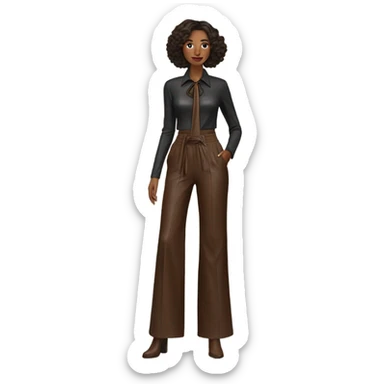 Dark brown High waisted leather wide leg pants with tie front sticker
