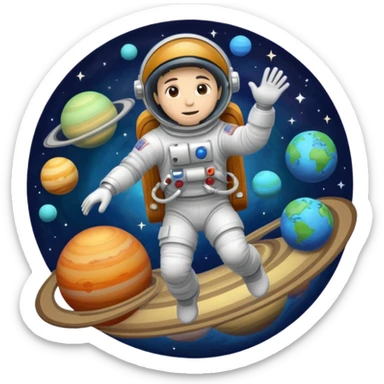 Astronaut rides planets sticker