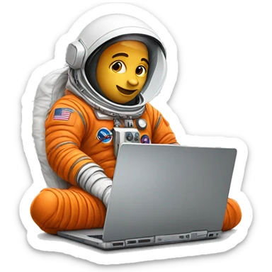 Astronaut in orange costume uses laptop sticker