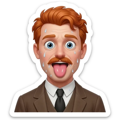 Red and sweaty snob man from 1900, eyes wide open, tounge out, sweat pouring sticker