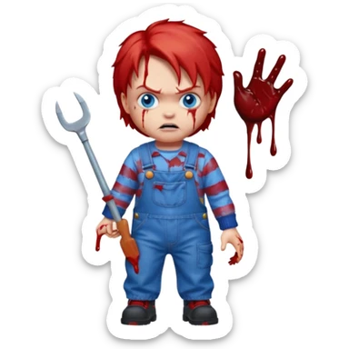 Chucky with blood sticker