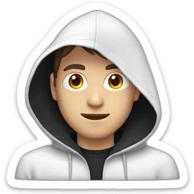 White Young man with a black hood behind his laptop sticker