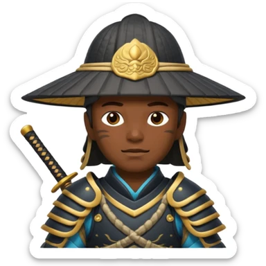 Samurais in Hat, Warrior in armor holding wide hat sticker