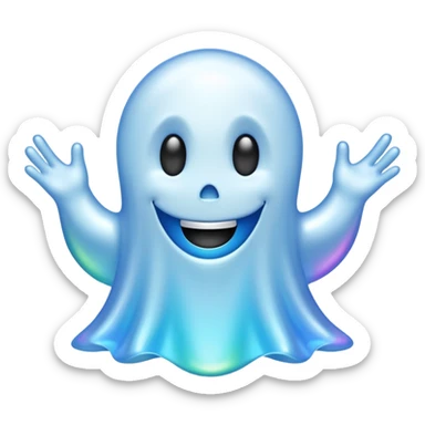 Holographic chrome happy cartoon ghost sticker
