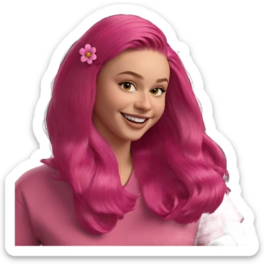 smiling with pink flower hair sticker