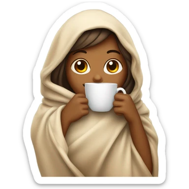 girl wearing blanket having coffee sticker